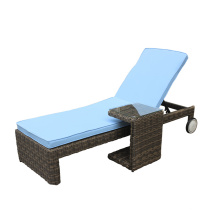 Outdoor Rattan Chaise Lounge With Wheel Leg